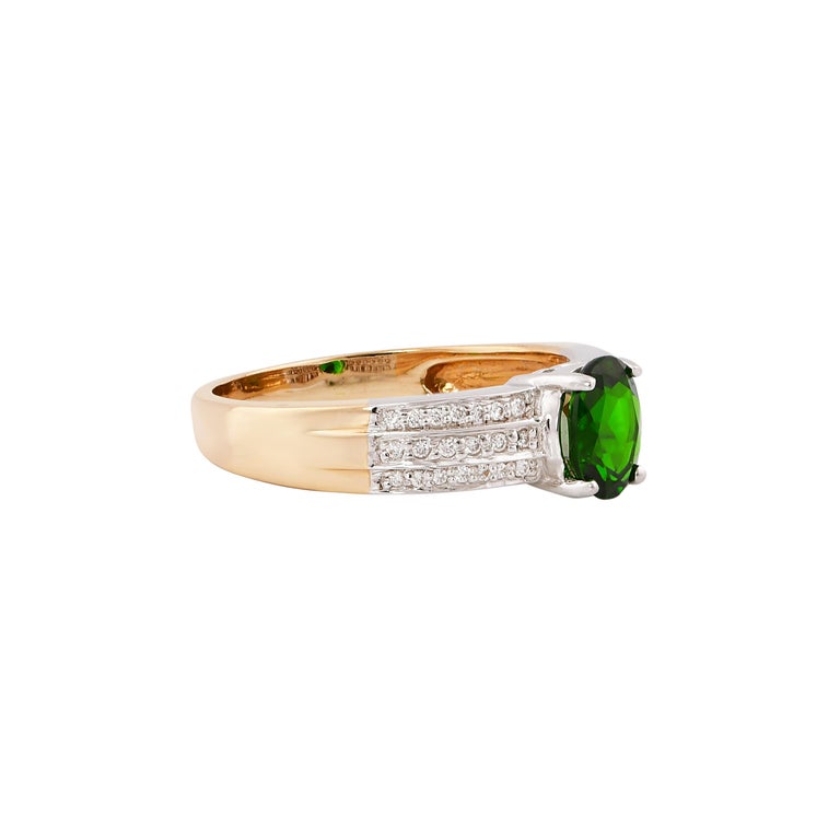 14kt Yellow Gold Champagne Quartz & Chrome Diopside 3 Stone Ring main image 1