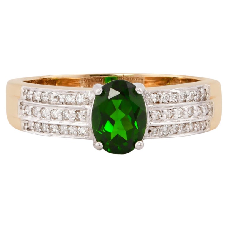 14kt Yellow Gold Champagne Quartz & Chrome Diopside 3 Stone Ring main image 0