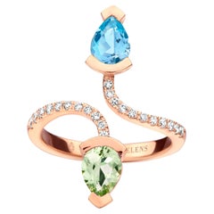 0.78Ct Aquamarine And 0.70Ct Green Beryl 18K Rose Gold Diamond Cocktail Ring