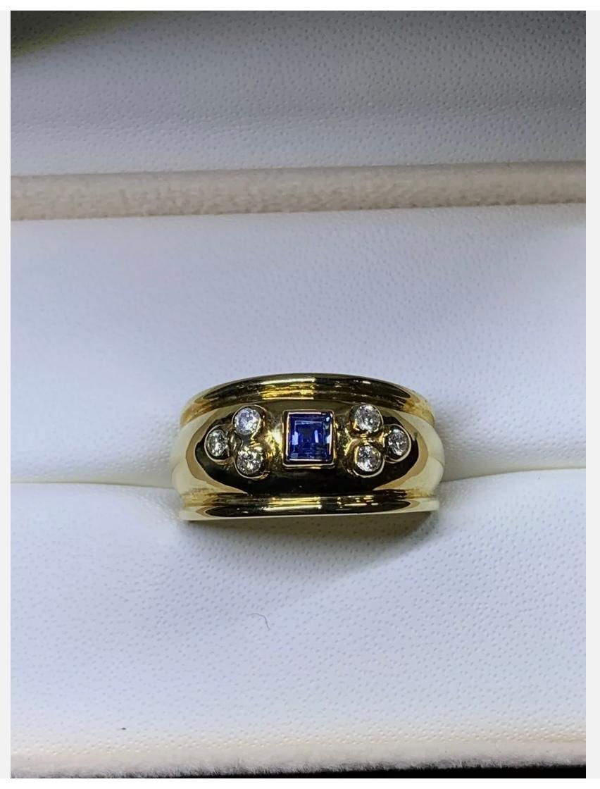 Art Deco 0.78ct Diamond and sapphire chunky Egyptian engagement ring 18ct gold 6.3g For Sale