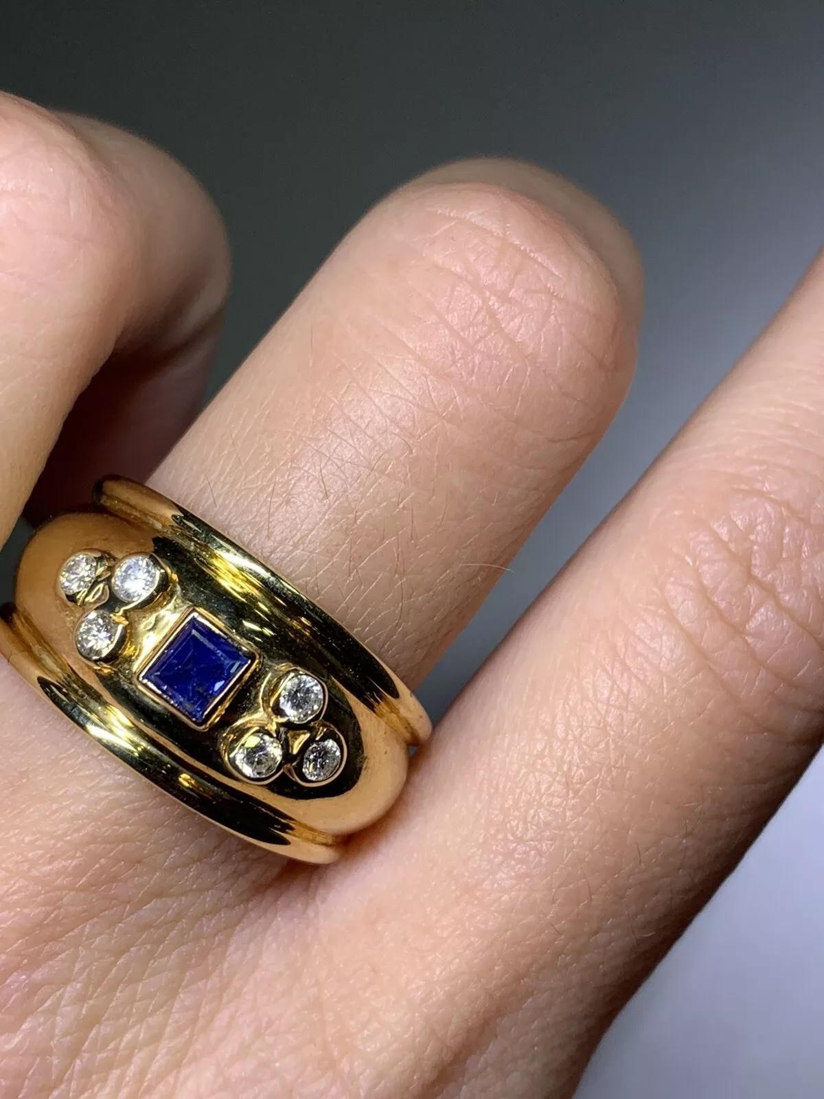 Femenino o masculino 0.78ct Diamond and sapphire chunky Egyptian engagement ring 18ct gold 6.3g en venta