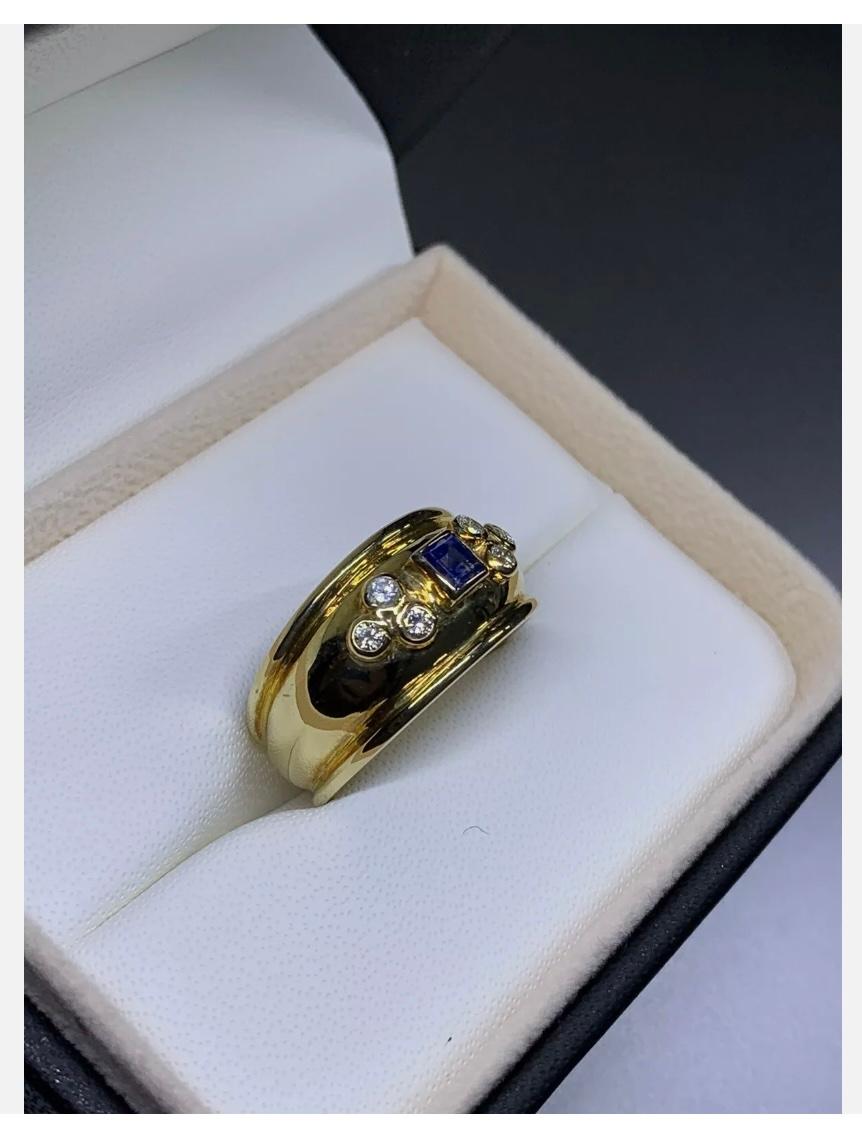Women's or Men's 0.78ct Diamond and sapphire chunky Egyptian engagement ring 18ct gold 6.3g For Sale