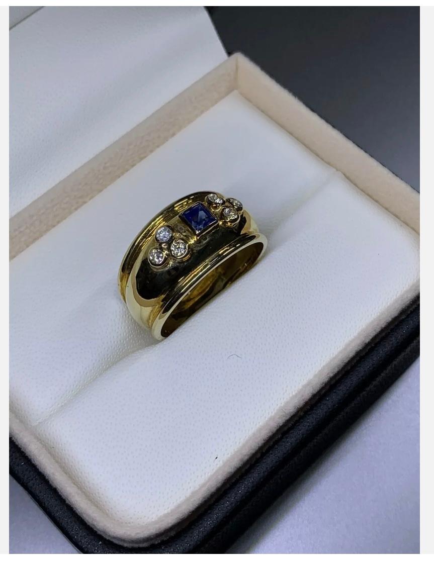 0.78ct Diamond and sapphire chunky Egyptian engagement ring 18ct gold 6.3g For Sale 3