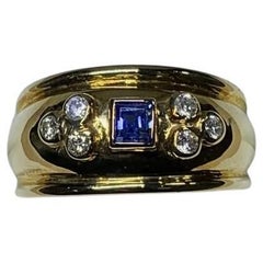 0.78ct Diamond and sapphire chunky Egyptian engagement ring 18ct gold 6.3g