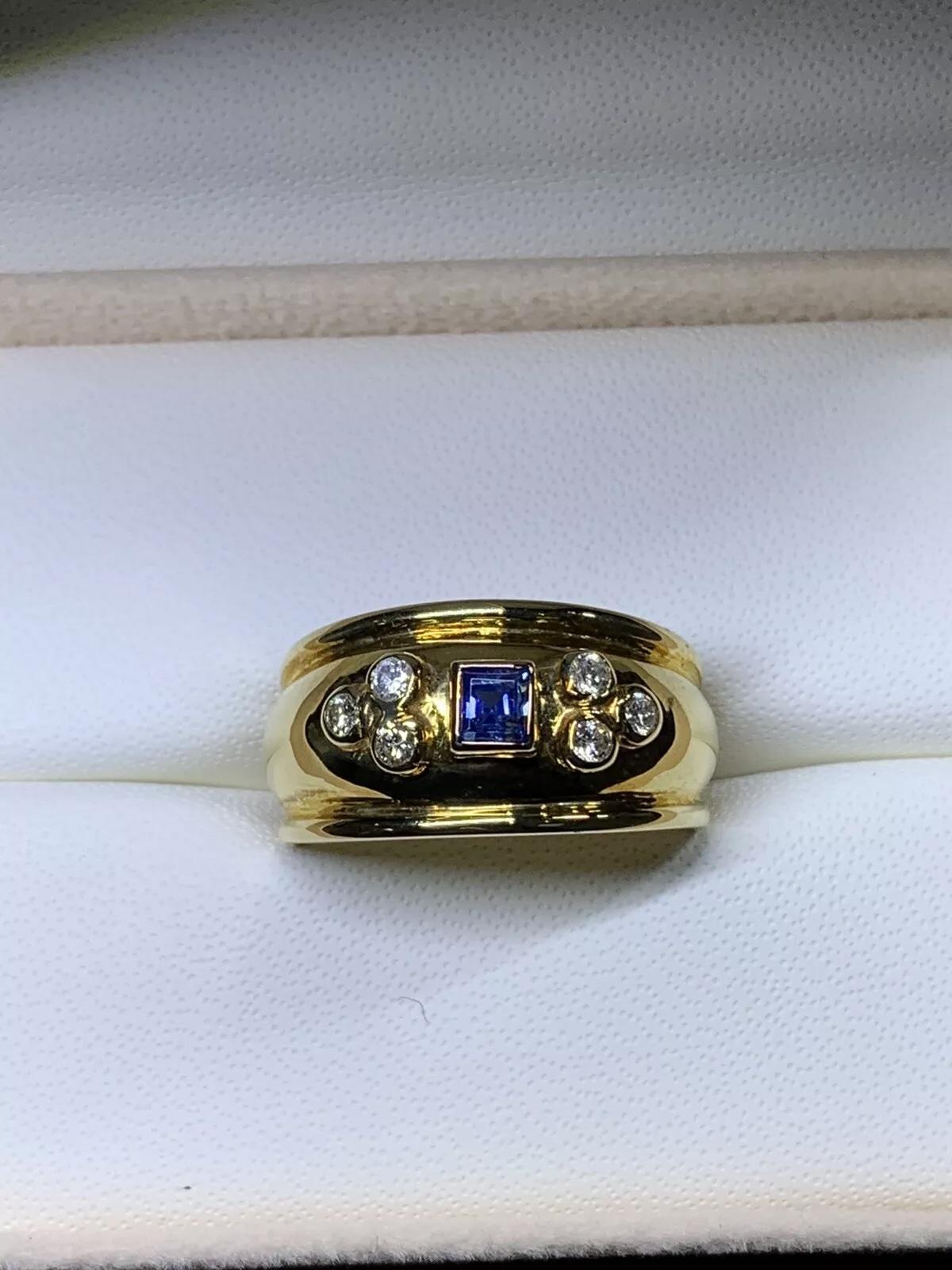 0.78ct Diamond and sapphire chunky Egyptian engagement ring 18ct gold 6.3g