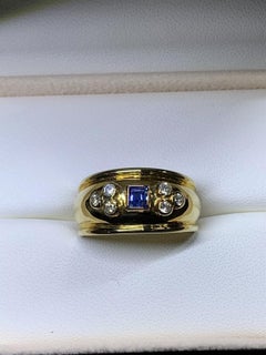 0.78ct Diamond and sapphire chunky Egyptian engagement ring 18ct gold 6.3g