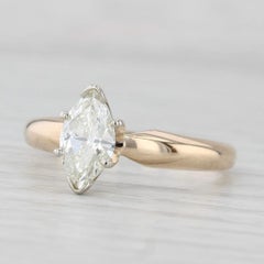 0.78ct Diamond Marquise Solitaire Engagement Ring 14k Yellow White Gold Size 7