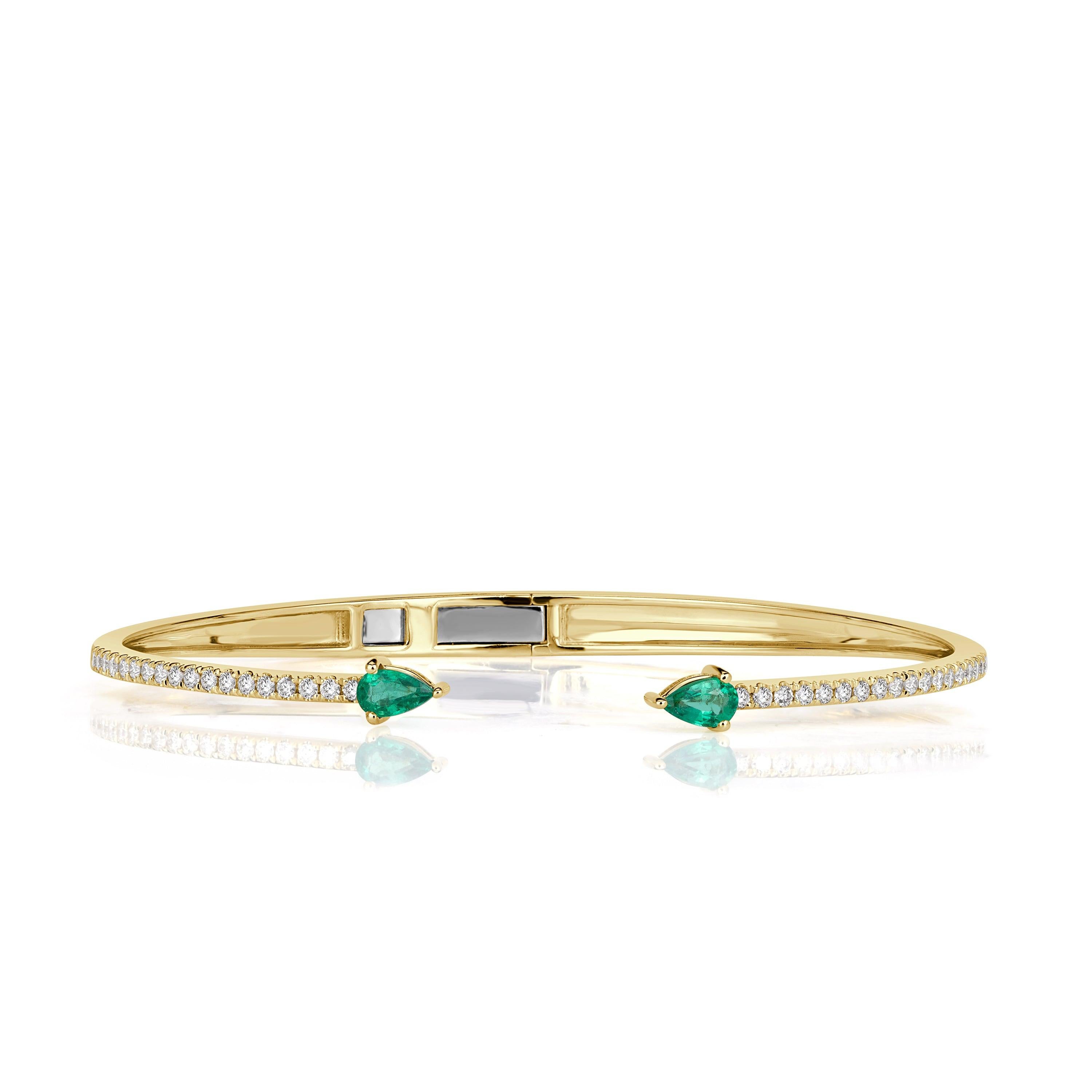 0.78ct Green Emerald and Diamond Cuff Bracelet For Sale