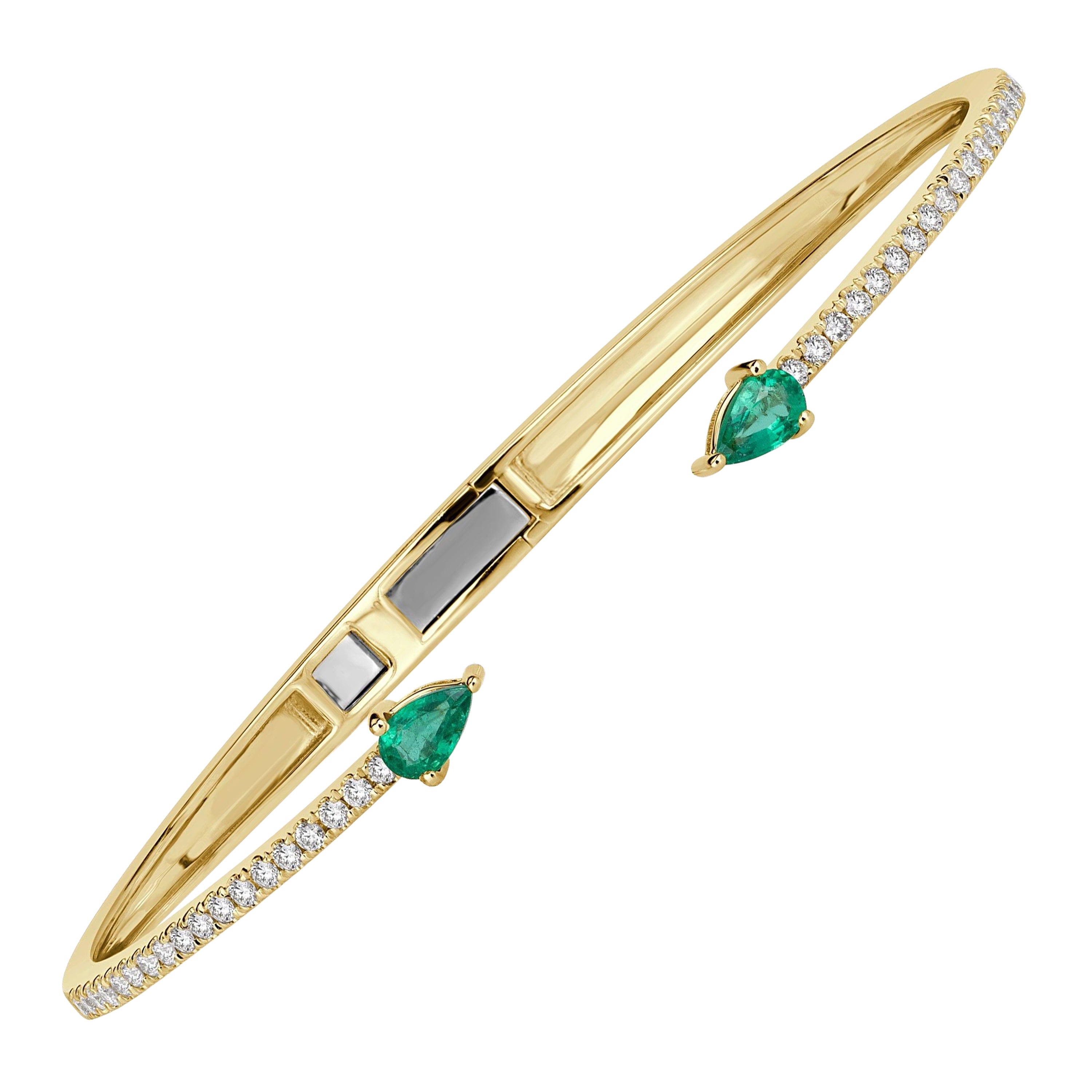 0.78ct Green Emerald and Diamond Cuff Bracelet