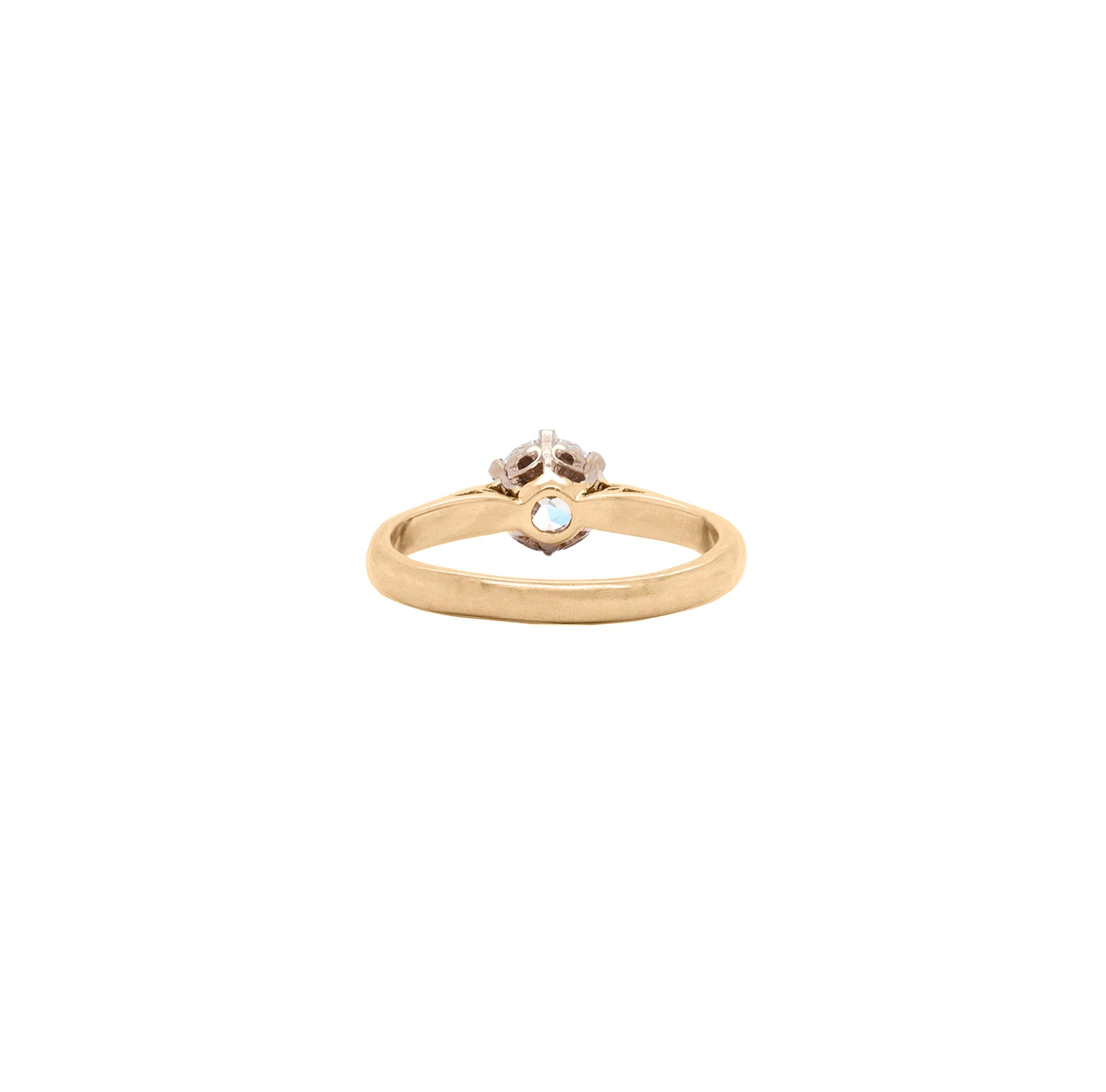 Bague de fiançailles solitaire en or jaune 18 carats avec diamant taille européenne ancienne de 0,78 carat Bon état à London, GB