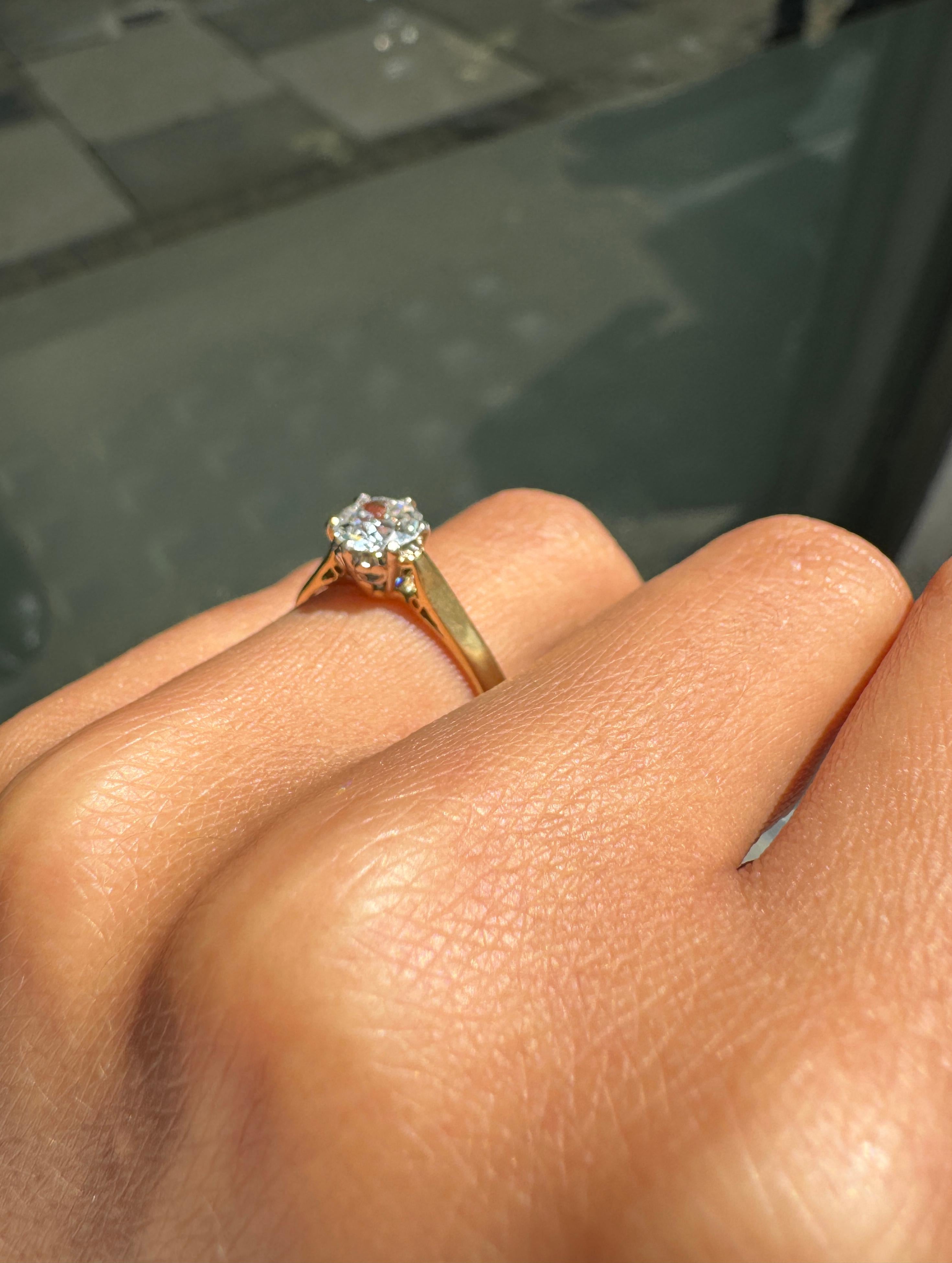 Bague de fiançailles solitaire en or jaune 18 carats avec diamant taille européenne ancienne de 0,78 carat 2