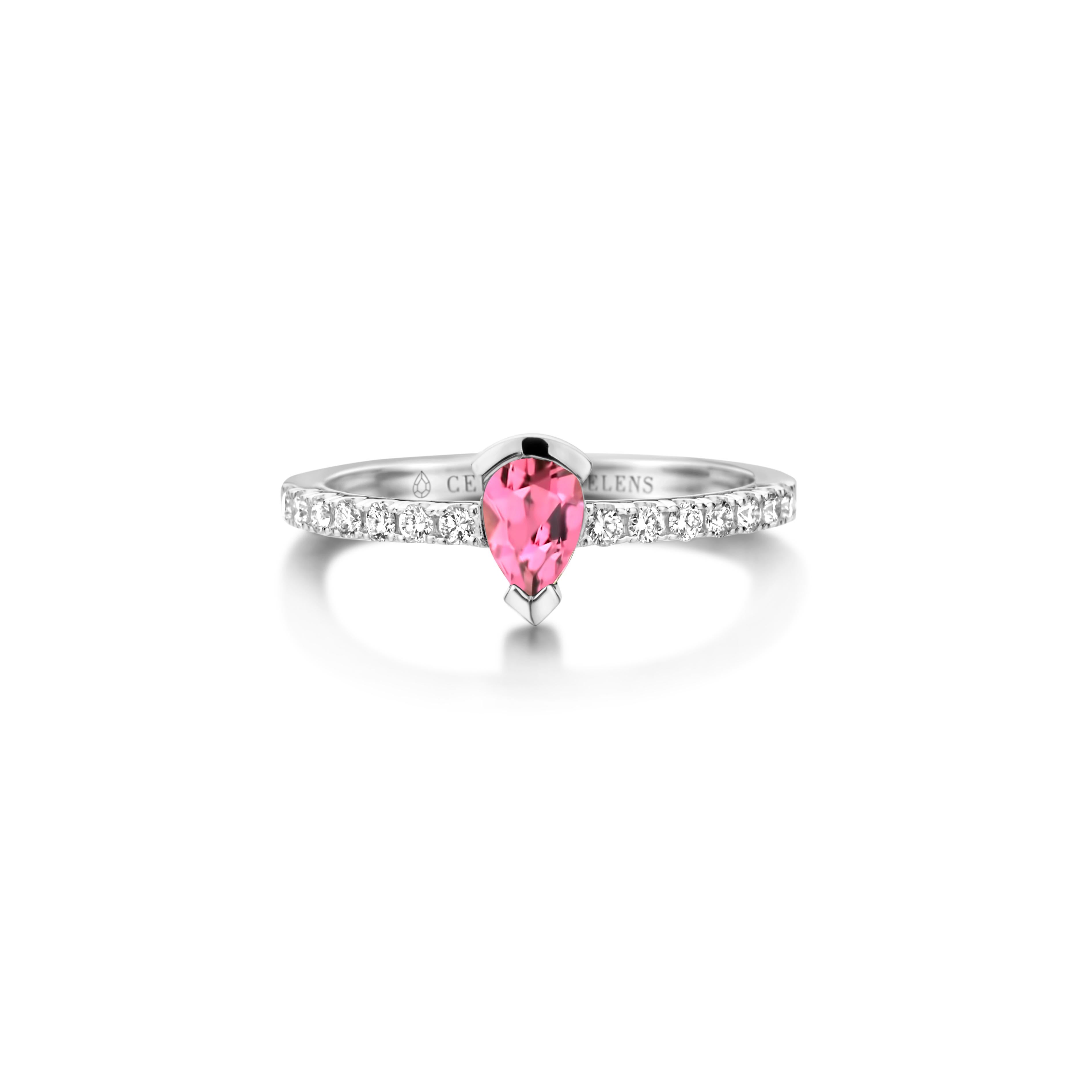 Taille poire Bague de fiançailles en or rose 18 carats avec tourmaline rose de 0,78 carat et diamants en vente