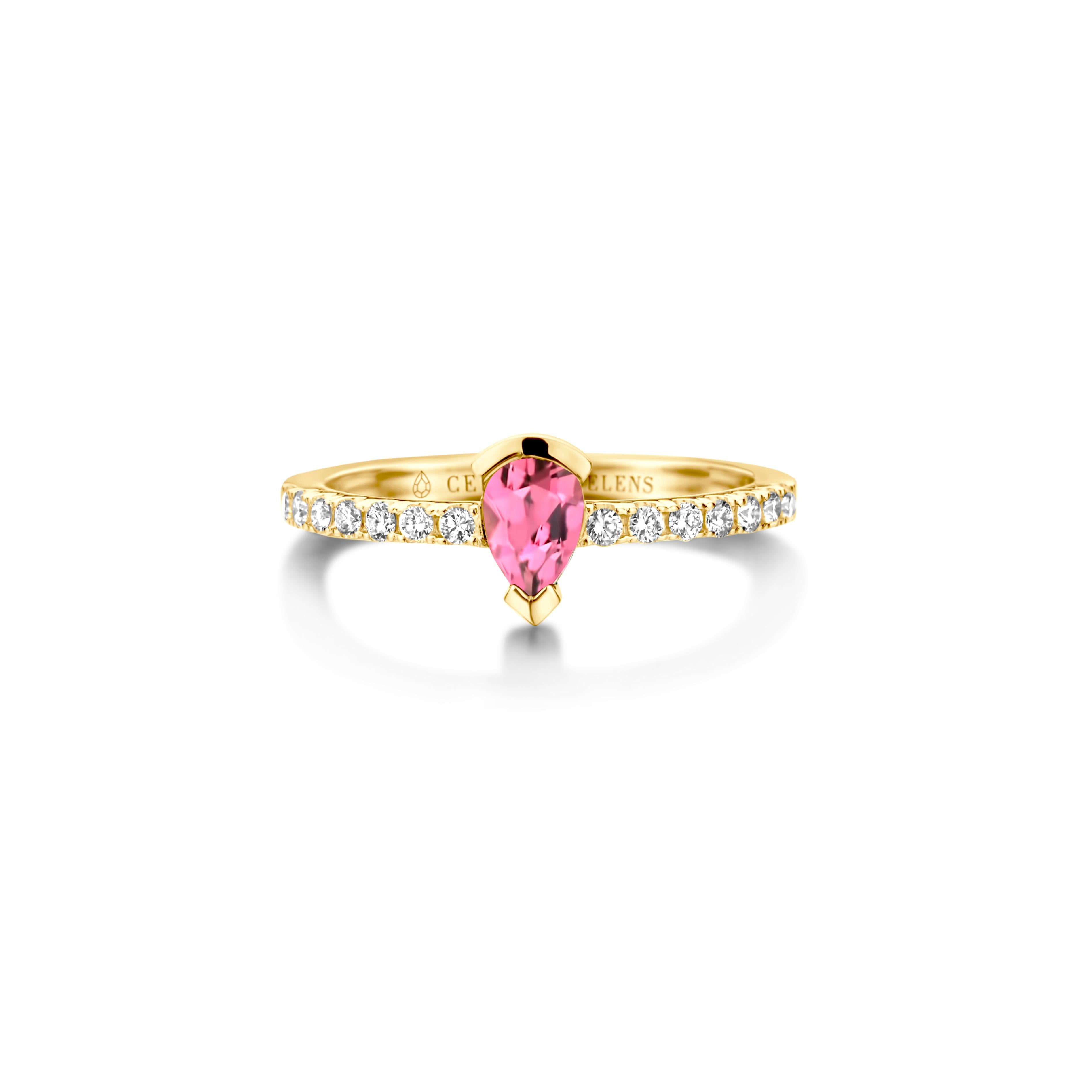 Bague de fiançailles en or rose 18 carats avec tourmaline rose de 0,78 carat et diamants Neuf - En vente à GENT, BE