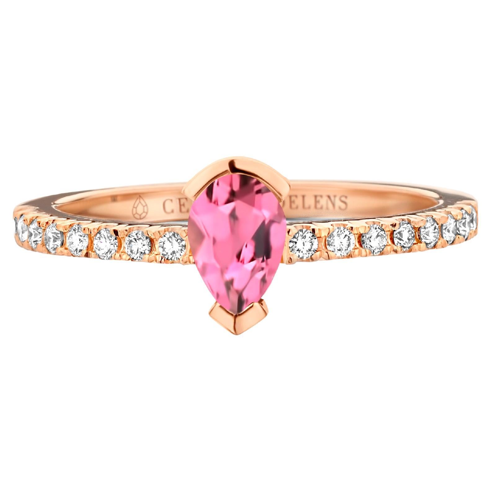Bague de fiançailles en or rose 18 carats avec tourmaline rose de 0,78 carat et diamants en vente
