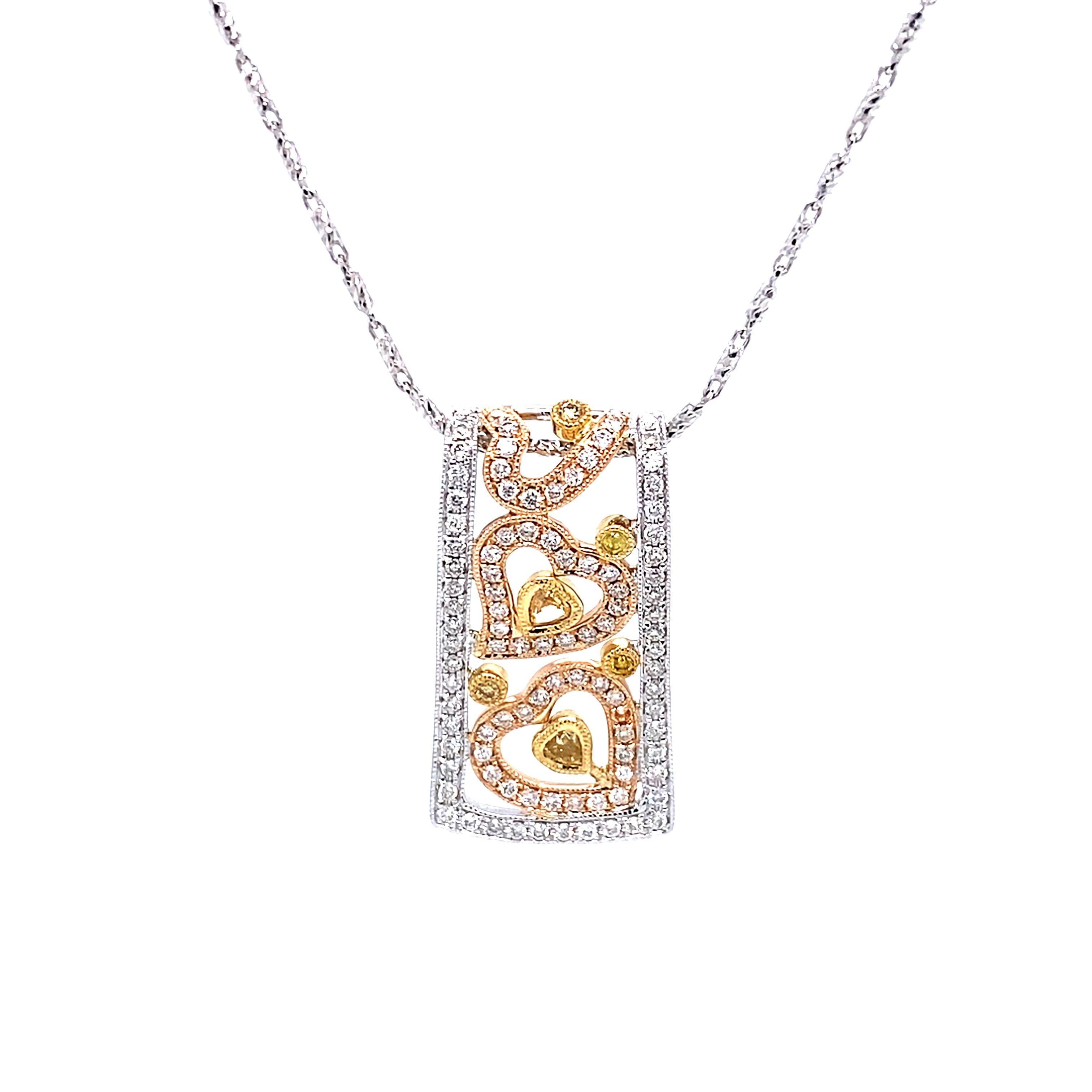 Contemporaneo Collana con ciondolo con motivo a cuore in diamante giallo 0,78ct 18k in vendita