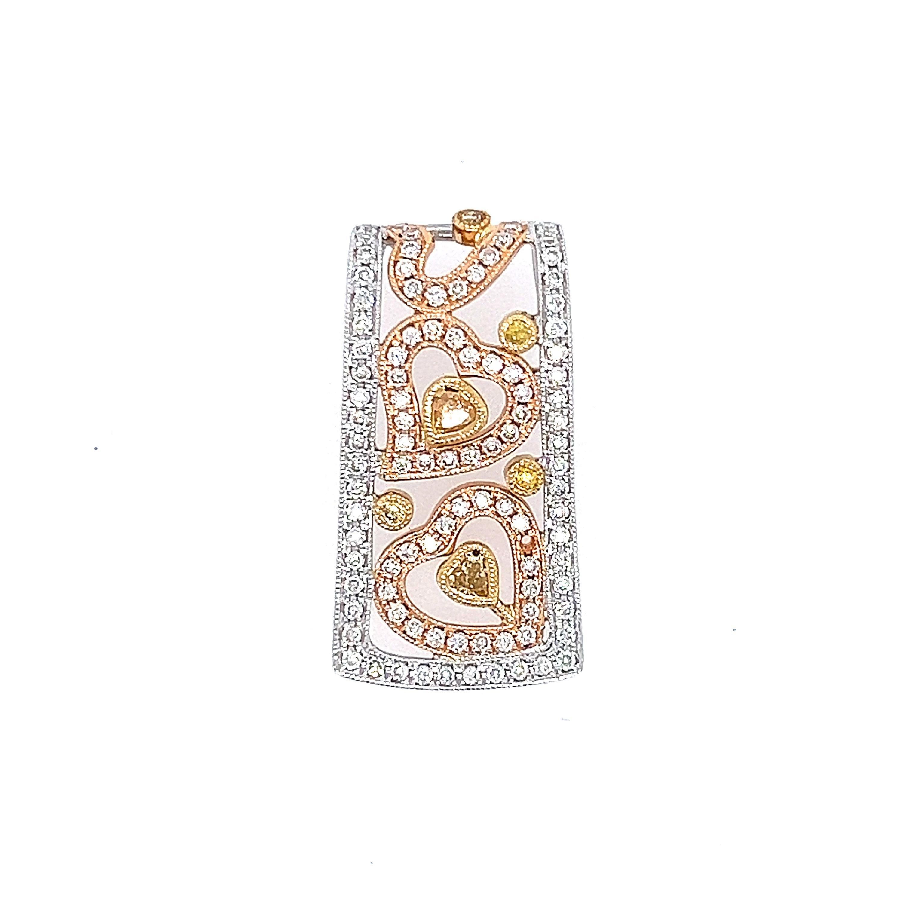 Taglio misto Collana con ciondolo con motivo a cuore in diamante giallo 0,78ct 18k in vendita