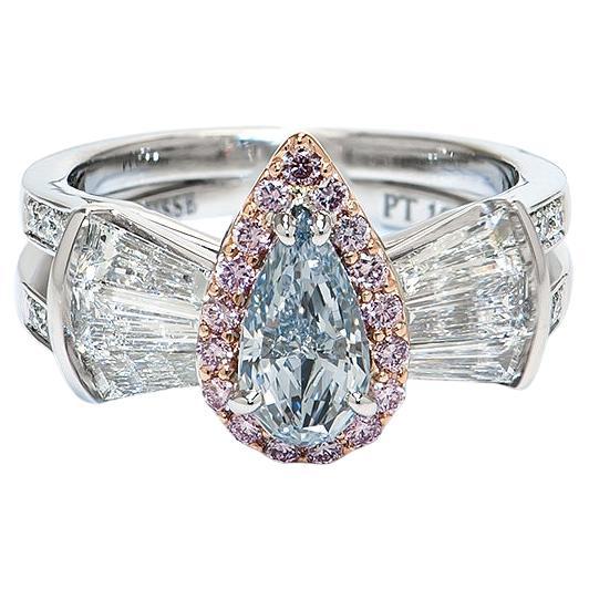 0.78cts Blue Pear Shaped Diamond Ring