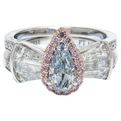 0.78cts Blue Pear Shaped Diamond Ring