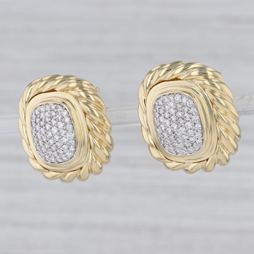 Taille ronde 0.78ctw Diamond Albion Omega Earrings 18k Gold David Yurman Omega Backs en vente