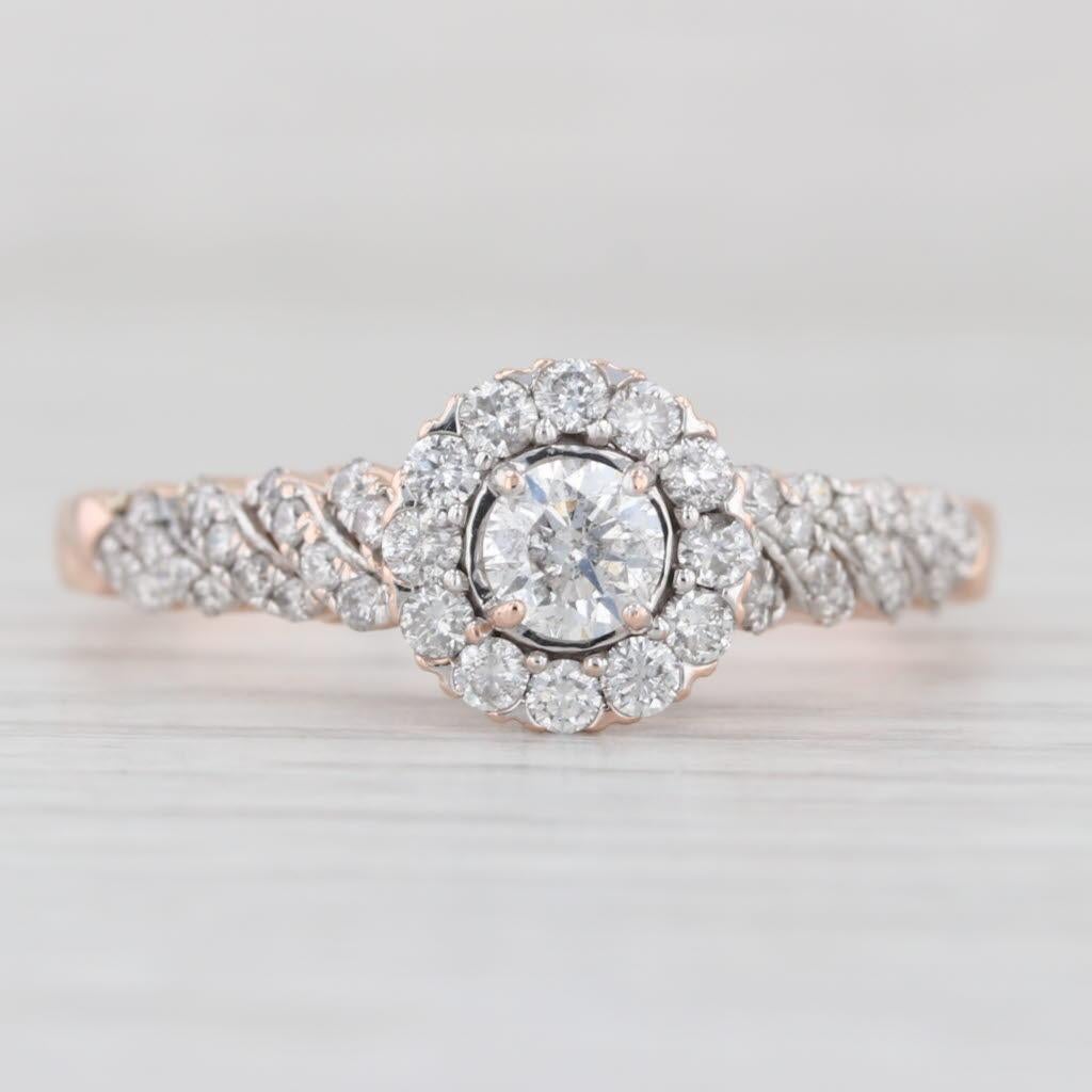 0.78ctw Anillo de compromiso con halo de diamantes Oro rosa de 14k Talla 10.75 en Bueno estado para la venta en McLeansville, NC
