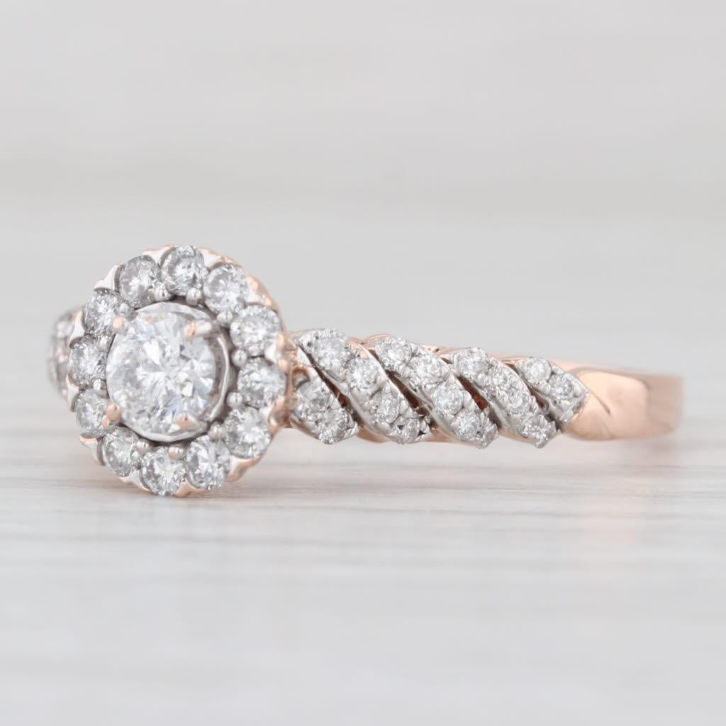 0.78ctw Anillo de compromiso con halo de diamantes Oro rosa de 14k Talla 10.75 en venta 1