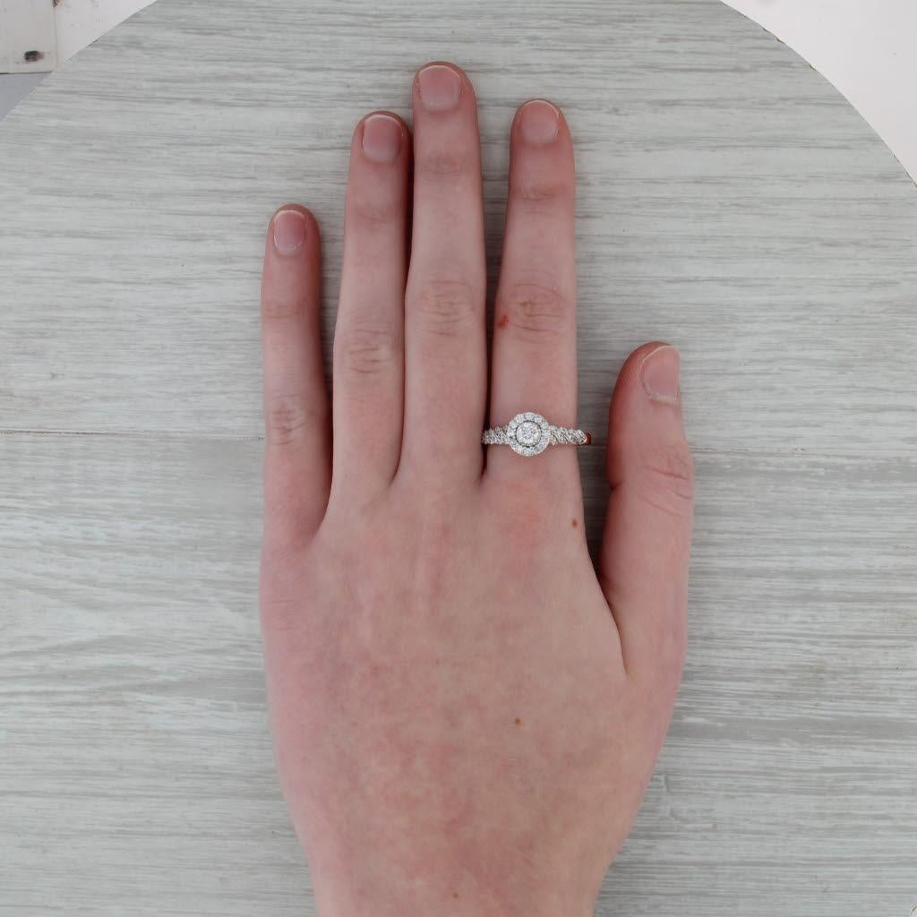 0.78ctw Anillo de compromiso con halo de diamantes Oro rosa de 14k Talla 10.75 en venta 2
