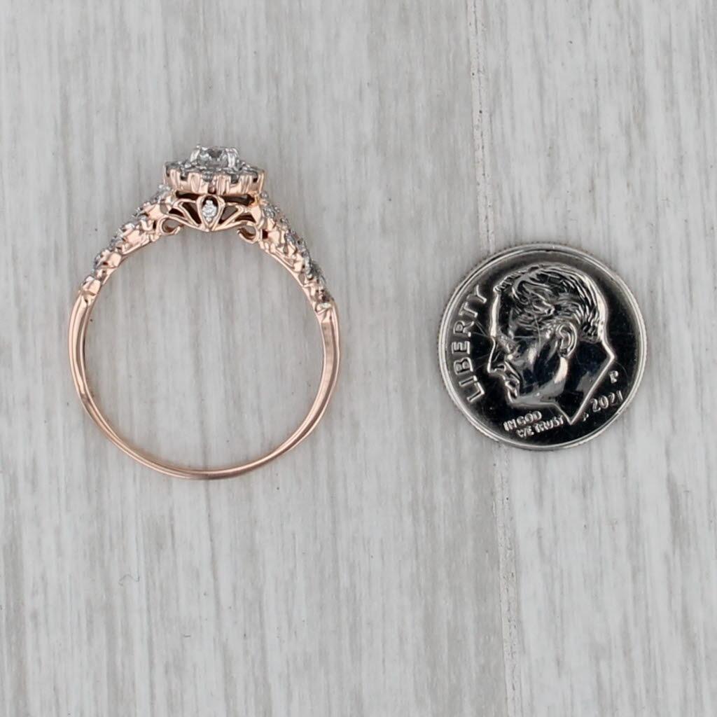 0.78ctw Anillo de compromiso con halo de diamantes Oro rosa de 14k Talla 10.75 en venta 3