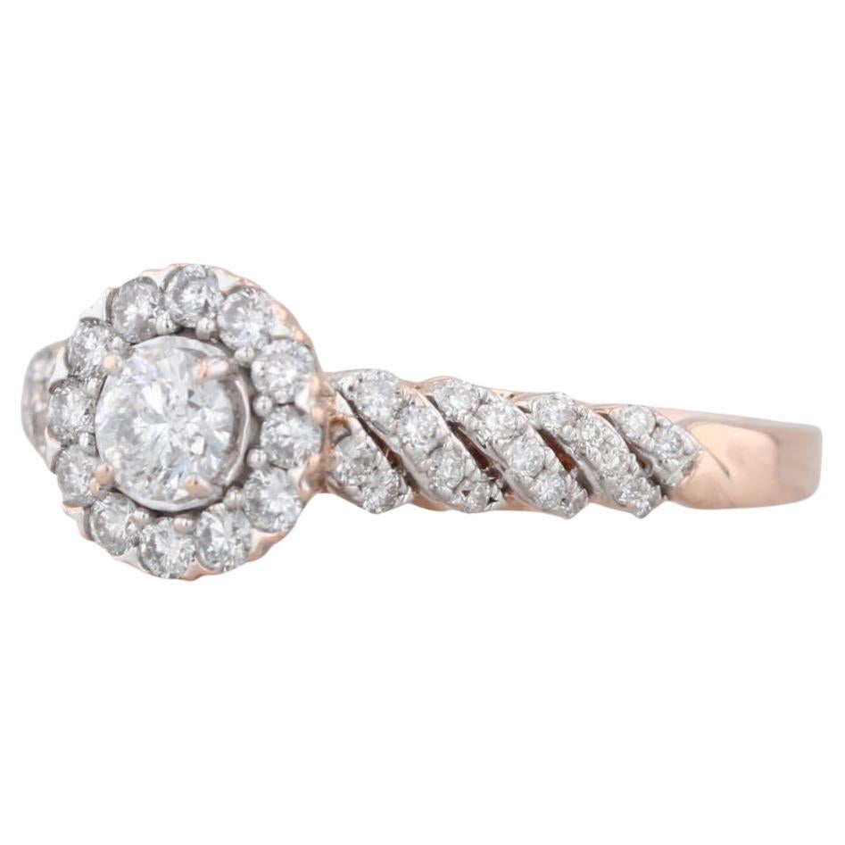 0.78ctw Diamond Halo Engagement Ring 14k Rose Gold Size 10.75