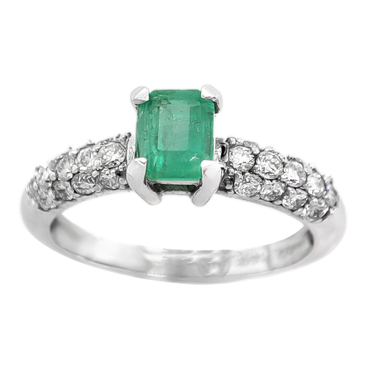 0.78CTW  Emerald and Diamond 14K white Gold Ring