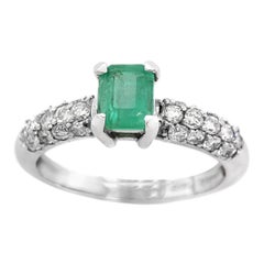 0.78CTW  Emerald and Diamond 14K white Gold Ring