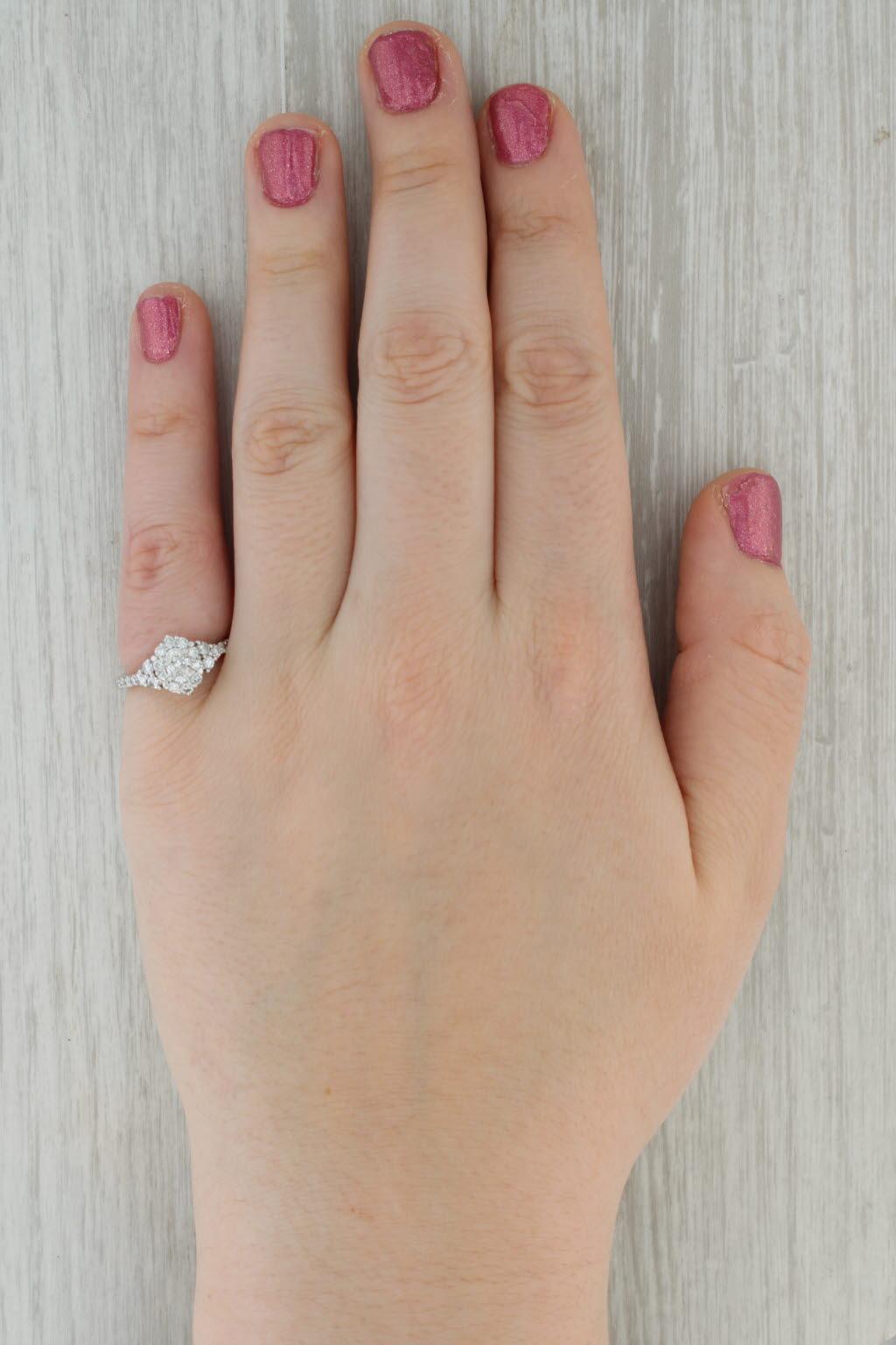 0.78ctw Oval Diamond Halo Engagement Ring 14k White Gold Size 5.5 3