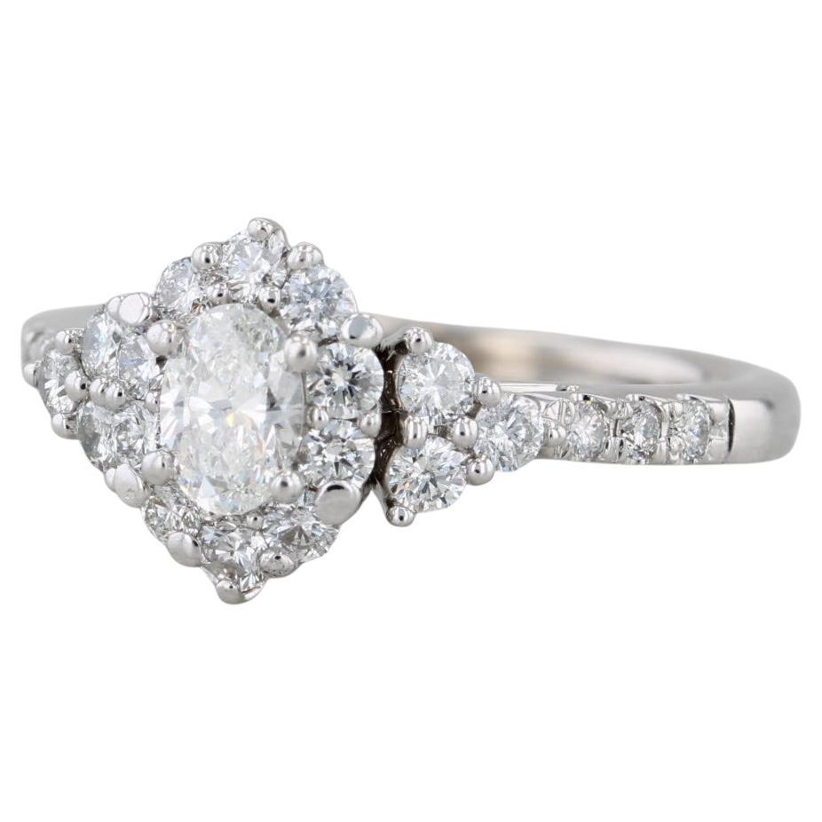 0.78ctw Oval Diamond Halo Engagement Ring 14k White Gold Size 5.5