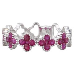 0.78ctw Ruby Flower Ring 18k White Gold Stackable Size 6.5 Band