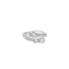 0.79 Carat Baguette Cut and Round Diamond White Gold Ring