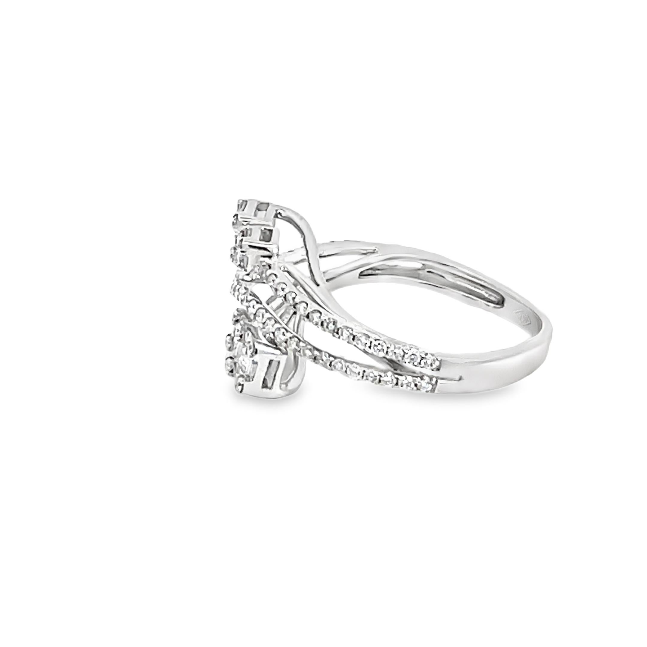 Women's 0.79 Carat Baguette Cut and Round Diamond White Gold Ring For Sale