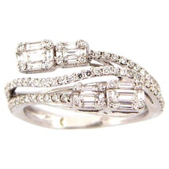 0.79 Carat Baguette Cut and Round Diamond White Gold Ring