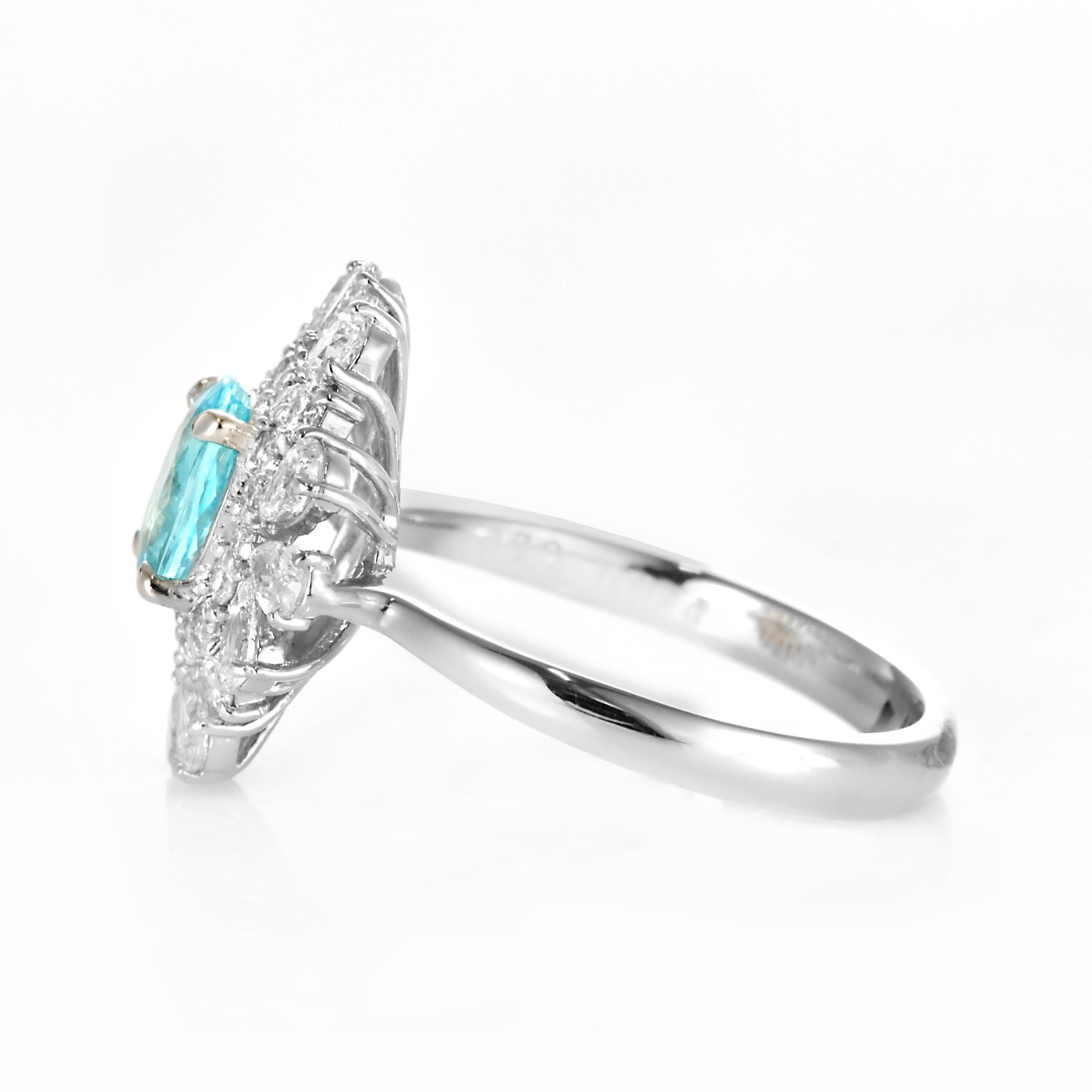 0.79 Carat Brazilian Paraiba Tourmaline & Diamond Cocktail Ring Set in Platinum For Sale 5