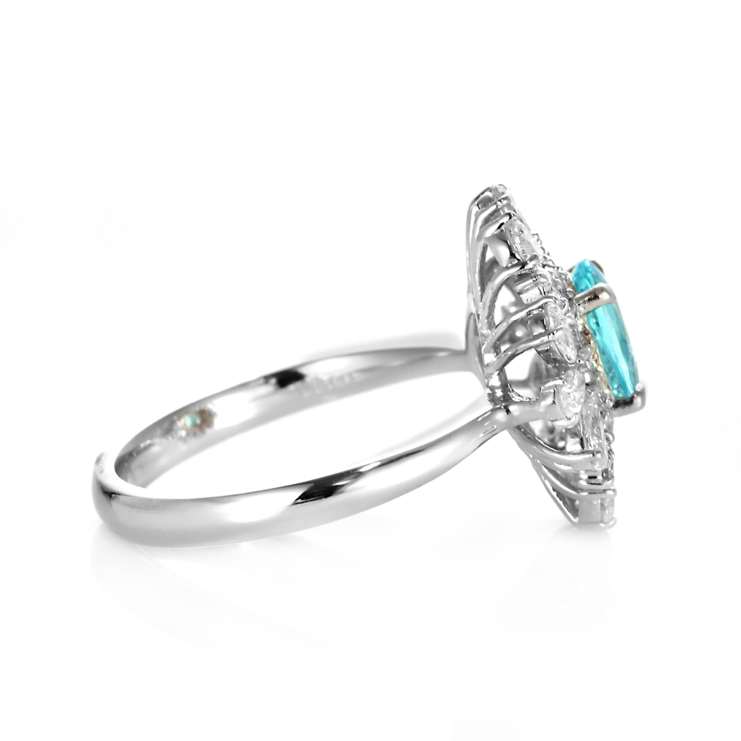 0.79 Carat Brazilian Paraiba Tourmaline & Diamond Cocktail Ring Set in Platinum For Sale 6