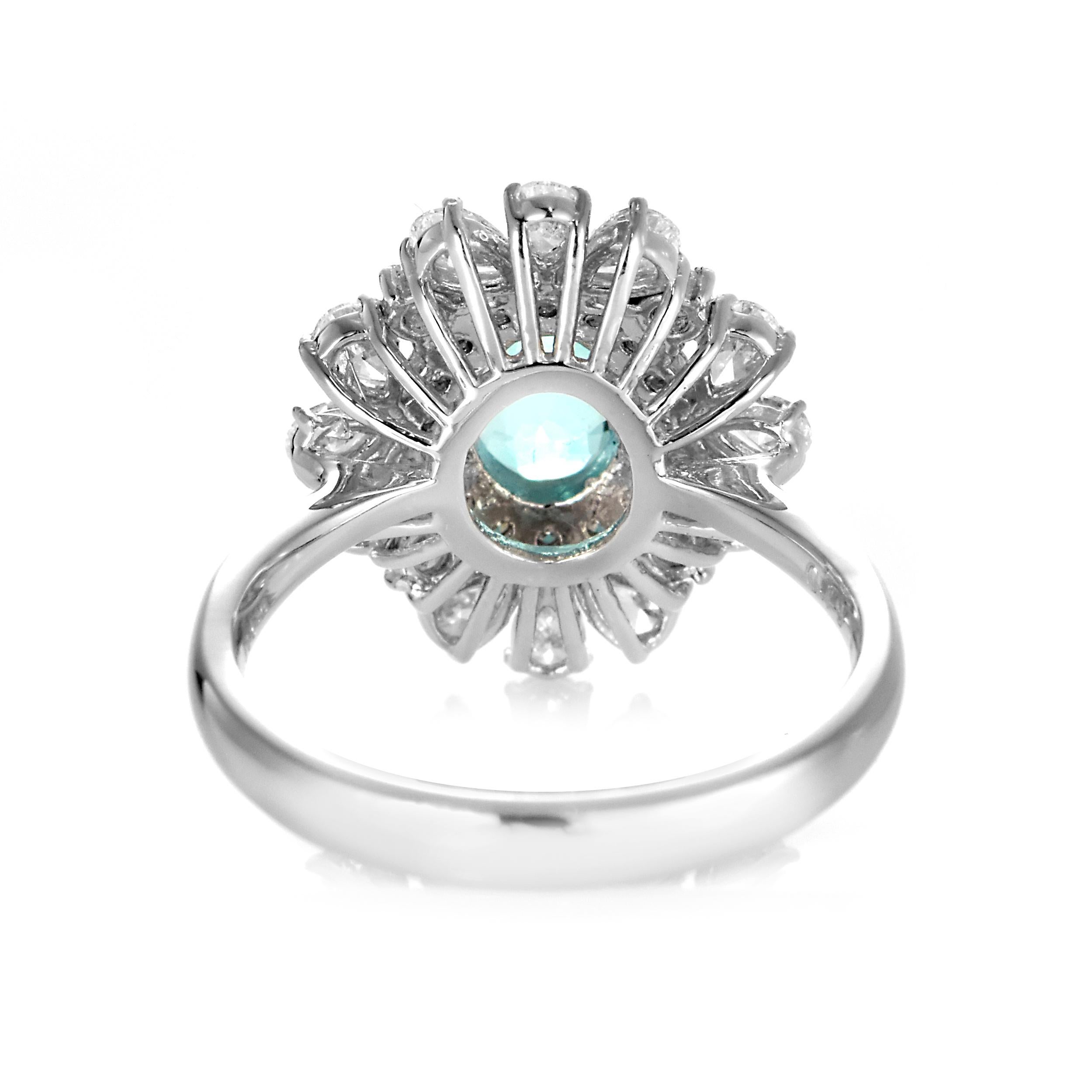 0.79 Carat Brazilian Paraiba Tourmaline & Diamond Cocktail Ring Set in Platinum For Sale 7
