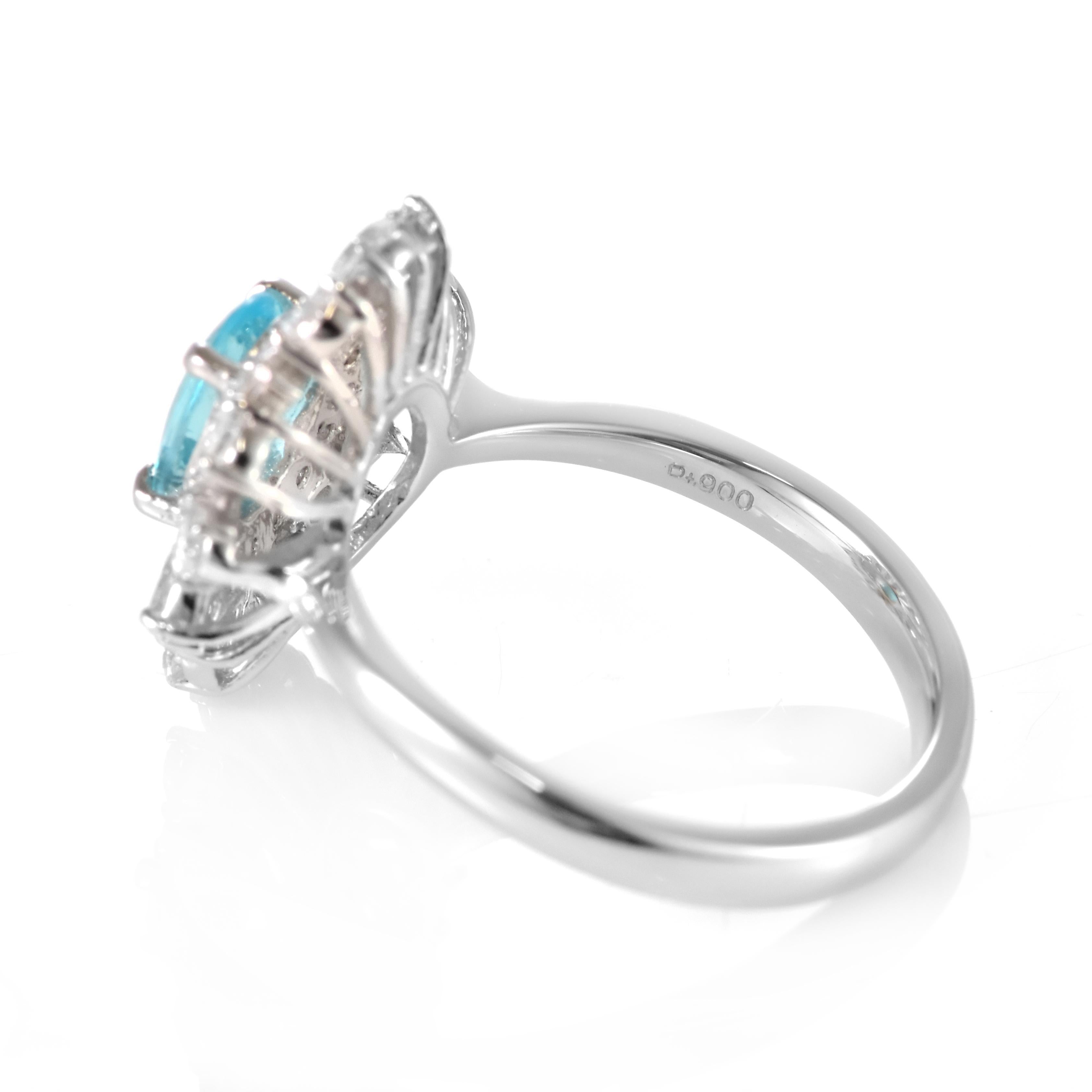 0.79 Carat Brazilian Paraiba Tourmaline & Diamond Cocktail Ring Set in Platinum For Sale 2