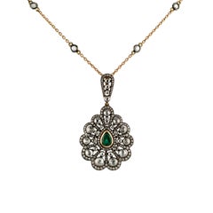 0.79 Carat Emerald 1.53 Carat Diamond 18 Karat White Gold Heritage Necklace