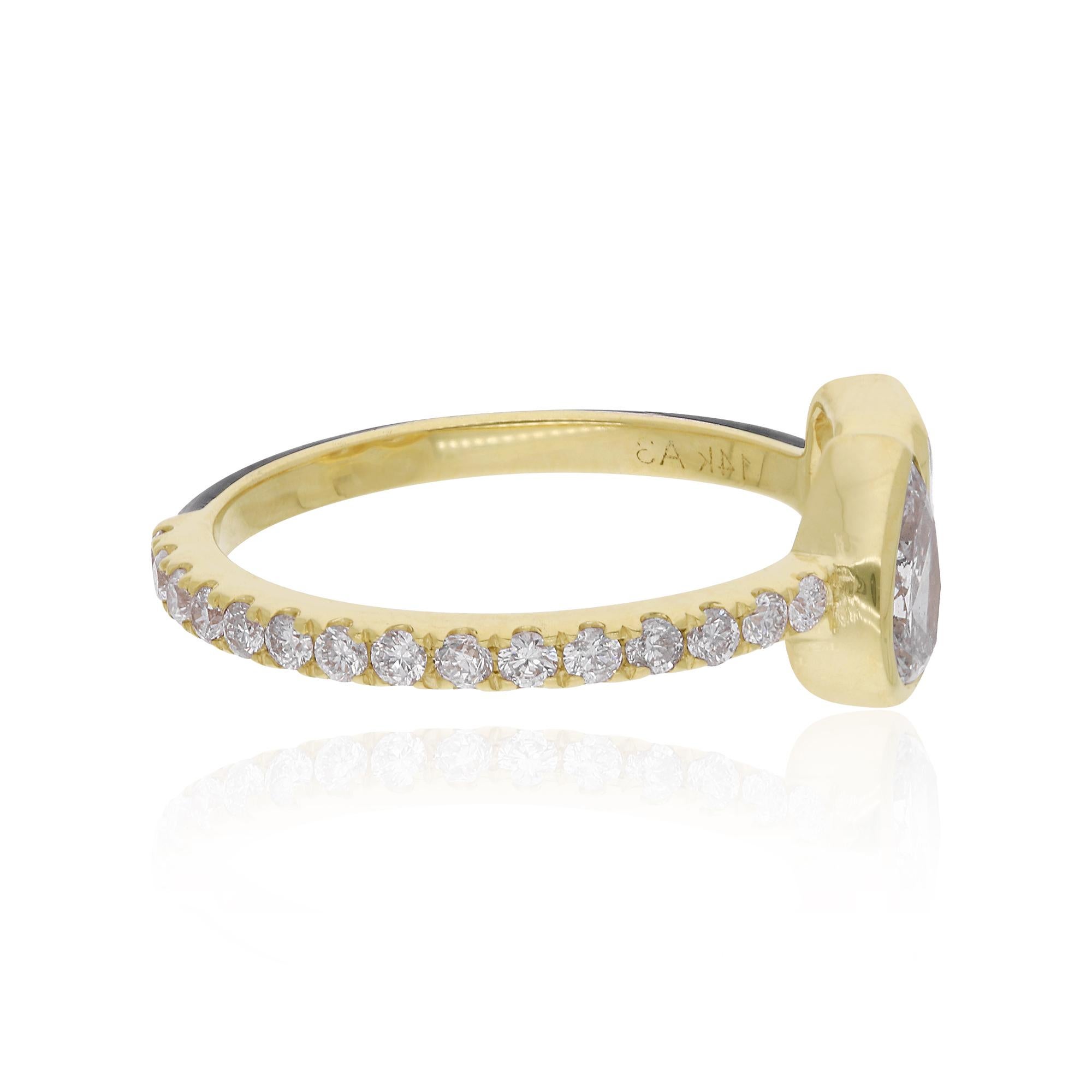 Women's 0.79 Carat Emerald Pear Shape Diamond Ring 14 Karat Yellow Gold Enamel Jewelry For Sale