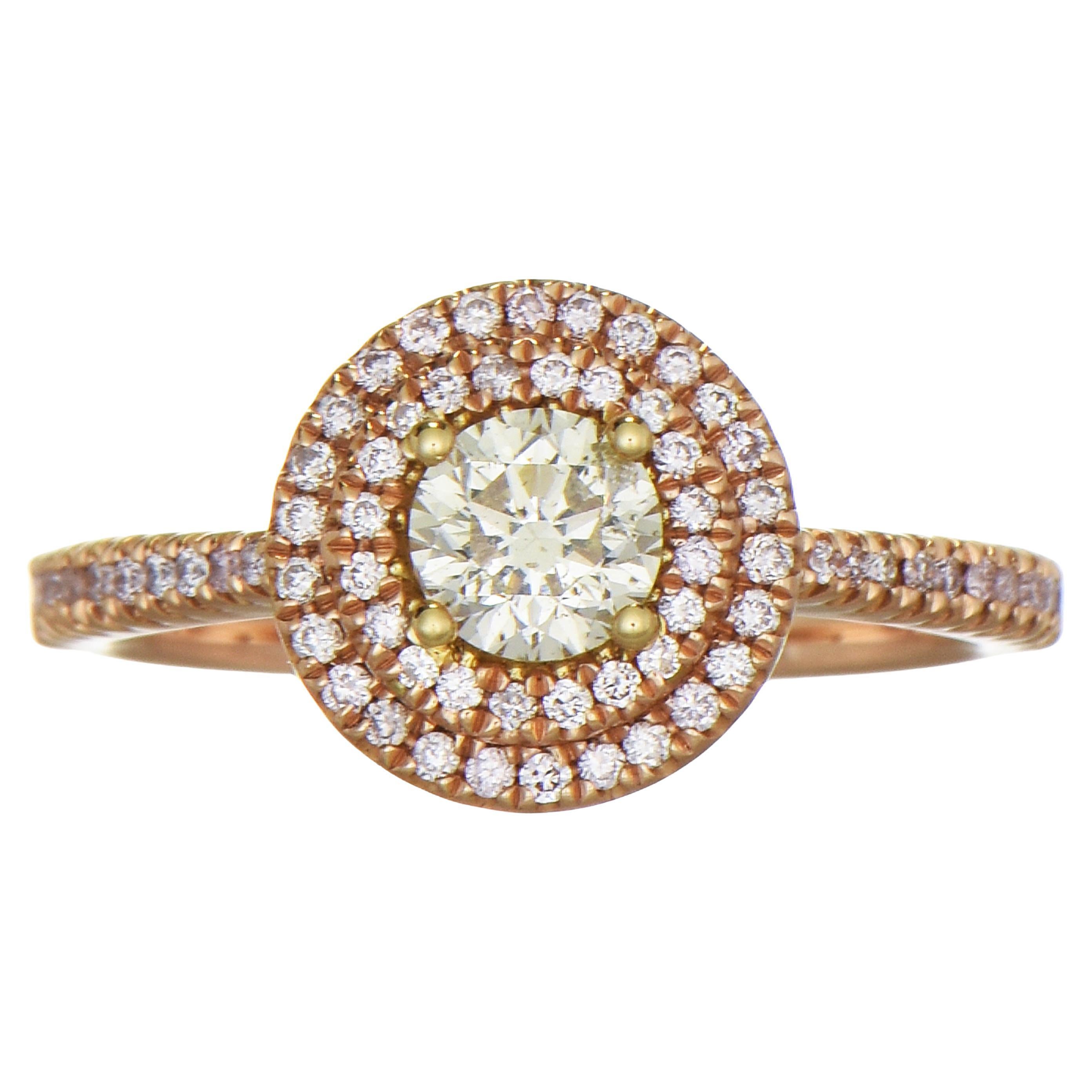 0,79 Karat Light Yellow und Pink Diamond Rose Gold Cluster Ring