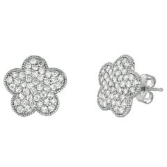 0.79 Carat Natural Diamond Flower Earrings G SI 14K White Gold