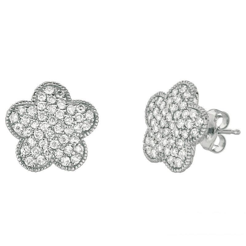 Contemporary 0.79 Carat Natural Diamond Flower Earrings G SI 14K White Gold For Sale