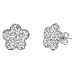 0.79 Carat Natural Diamond Flower Earrings G SI 14K White Gold