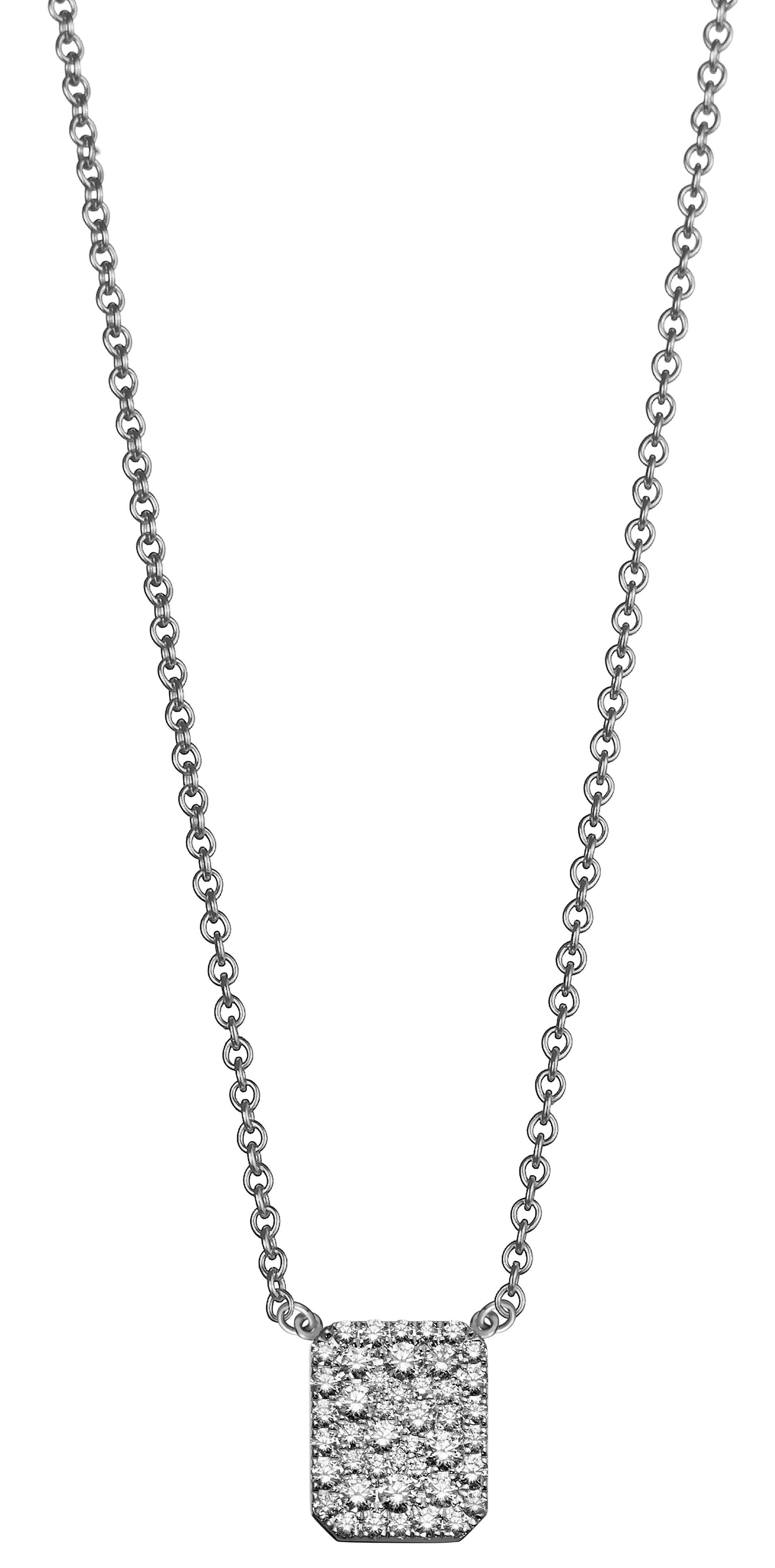 This is a very cool necklace. Wear one blindingly sparkly necklace on your front, and one on the back of your neck. It certainly makes any ponytail look decadent. Diamonds are gorgeous and the setting is the best in the business. 

18k white