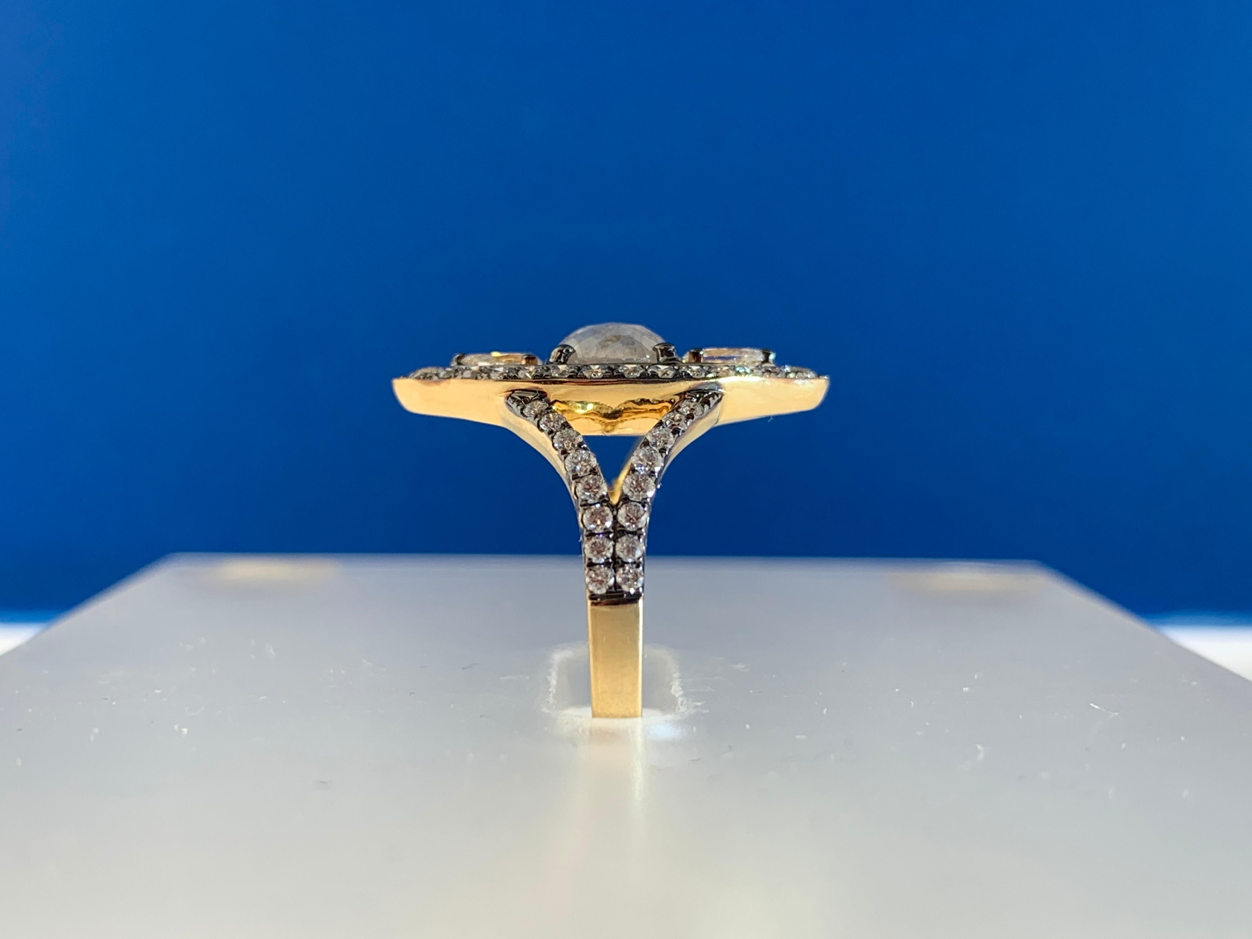 Art Nouveau 0.79 Carat Rose Cut Grey or White Diamond Cocktail Ring For Sale