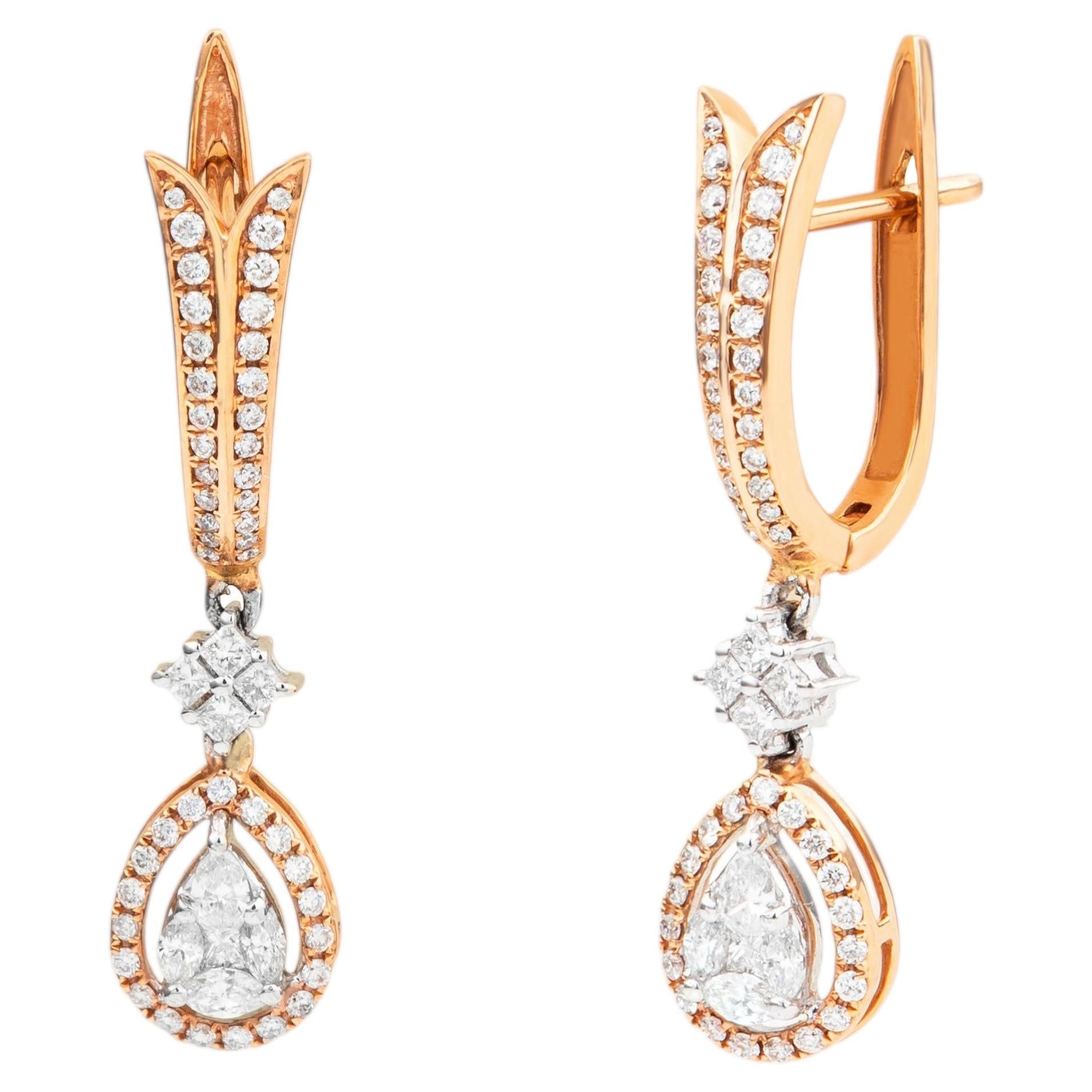 0.79 Carat Round Brilliant Diamond Pear Drop Earrings 18 Karat Rose Gold