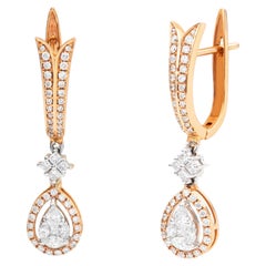 0.79 Carat Round Brilliant Diamond Pear Drop Earrings 18 Karat Rose Gold